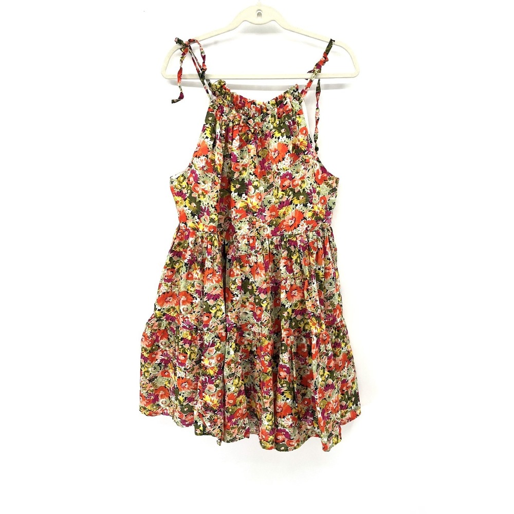 J Crew tiered floral tie shoulder mini dress garden party flowercore fall M